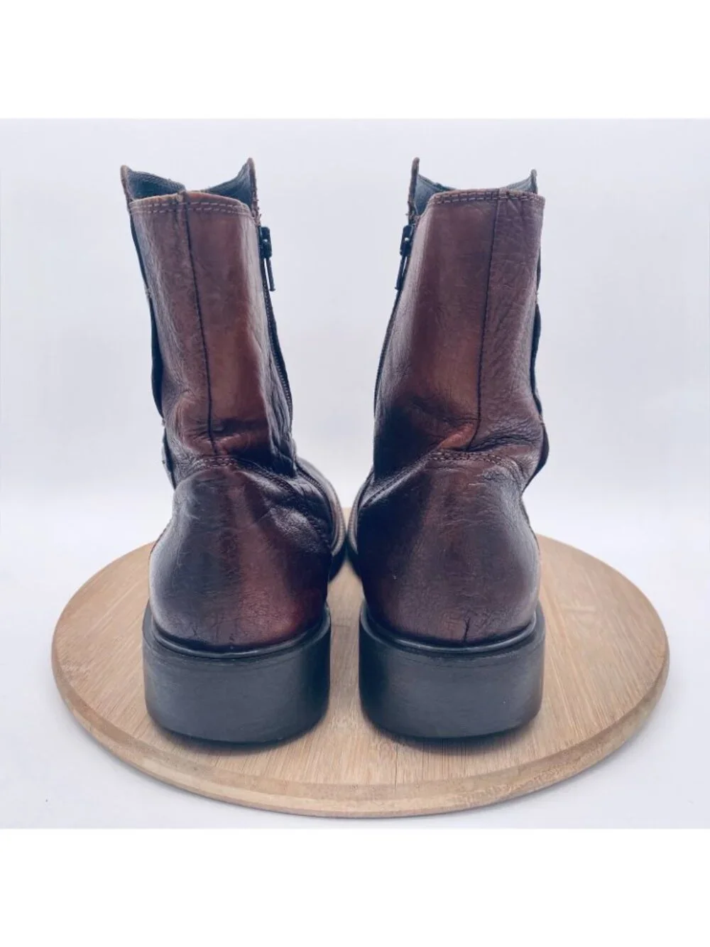 Aldo Shoes Mens 11 44 Brown Leather Cap Toe Ankle Boots Zip Hipster